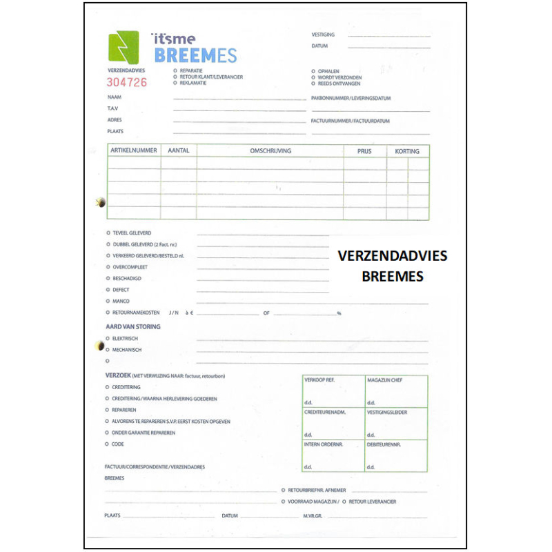 Breemes retourblok-verzendadvies (990019)